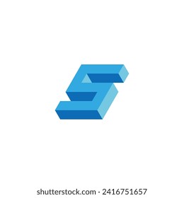 Letter S 3d, blue geometric symbol simple logo vector