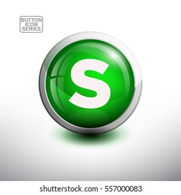 Letter S in 3D Glossy Green Button for web Icon, Education Icon and Alphabet Icon. Vector Illustration 