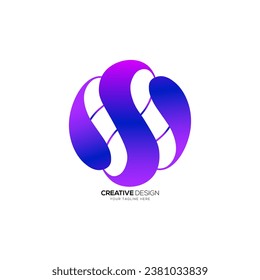 Letter S with 3d rounded shape colorful gradient monogram logo