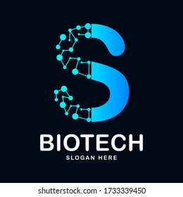 Letter S abstract biotech icon vector template logo. Suitable for biotechnology molecule atom DNA chip symbol, Medicine, science, technology, laboratory, electronics logotype