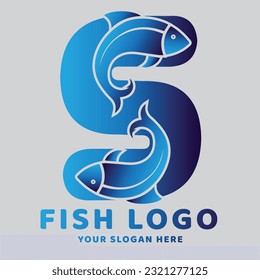 Letter S Abstract Fish logo with fish symbol logo design minimalist style