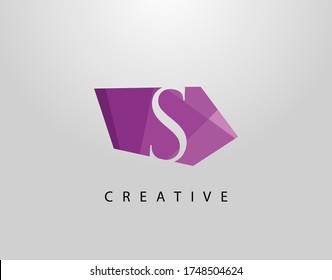 Letter S Abstract Gem Stone Logo. Creative S letter design with polygonal purple color on abstract stone shapes.