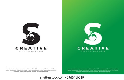 Letra S con el logotipo del laboratorio Resumen. Usable para negocios, ciencia, salud, medicina, laboratorio, química y natural.