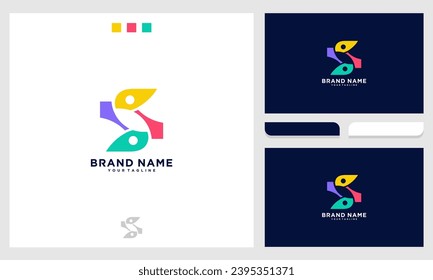Letter S abstract logo design with people family together human unity combination in colorful design vector editable