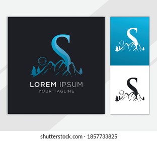 Letra S con plantilla de logotipo de montaña abstracta