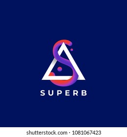 Letter S Abstract Vector Blend Curve. Superb Sign or Logo Template. Elegant Curved Line with Ultraviolet Gradient and Modern Typography. Dark Blue Background.