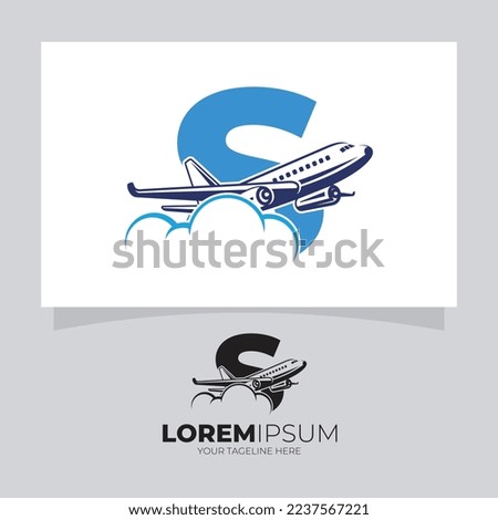 Letter S Airplane above Cloud Logo Vector Design Illustration Background