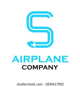letter s with airplane logo template illustration. suitable for transportation, web, brand, network, agency, identity, tour, company etc