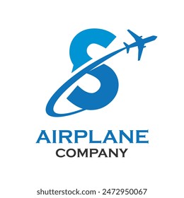 Letter s with airplane logo template illustration. suitable for transportation, brand, travel, agency, web, label, network, marketing etc