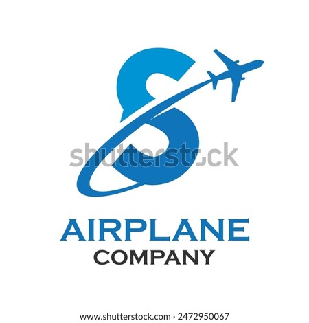 Letter s with airplane logo template illustration. suitable for transportation, brand, travel, agency, web, label, network, marketing etc