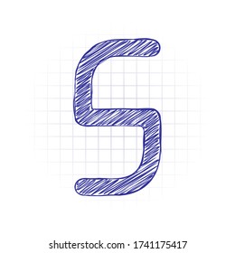 Letter S of alphabet, isolated outline symbol. Hand drawn sketched picture with scribble fill. Blue ink. Doodle on white background