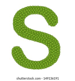 Letter S, Alphabet Letters Made of Four Leaf Clover Isolated on White Background 