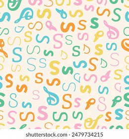 Letter S Alphabet seamless pattern playful decorative repeat backdrop background colorful decoration wrapping paper initial baby