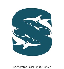Letter S alphabet for shark vector design