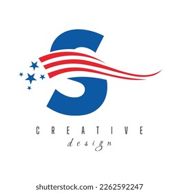Letter S American Logo for Business, Corporate and Company Sign. USA American Logo on Letter S Vector Template