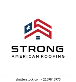 Letter S with american roofing flag logo design template