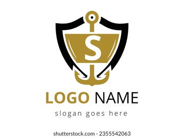 letter S with Anchor Logo Design Template. Marine, Sailing Boat Logo