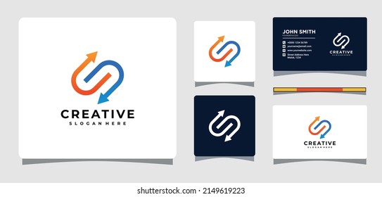 Letter S Arrow Logo Template With Business Card Design Inspiration