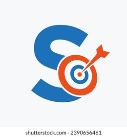 Logotipo de objetivo de flecha S de la letra Combinar con símbolo de destino Bow