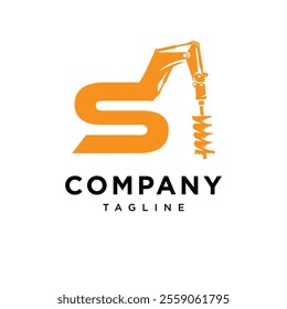 Letter S Auger Excavator Logo Icon vector