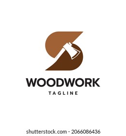 Letter S with axe logo design inspiration vector template. Lumberjack wood working symbol