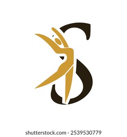 Letra con S Ballet Dancer Logo Design. Vector de icono de logotipo de bailarina