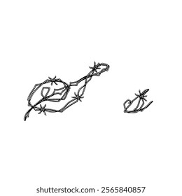 letter S Barbed wire hand drawing vector isolated on white background.