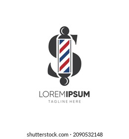 Letter S Barber Pole Logo Design Vector Icon Graphic Emblem Illustration