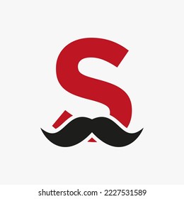 Letter S Barbershop Logo Design. Hairstylist Logotype For Mustache Style and Fashion Symbol