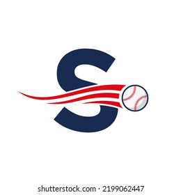 Letter S Baseball Logo Concept With Moving Baseball Icon Vector Template