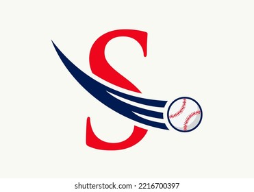 Letter S Baseball Logo Concept With Moving Baseball Icon Vector Template