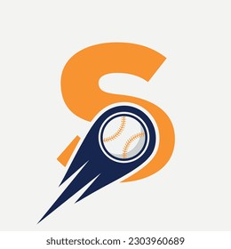 Letter S Baseball Logo Concept With Moving Baseball Icon Vector Template