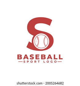 Letra S con diseño de logotipo de béisbol. Elementos de plantilla de diseño de vectores para equipo deportivo o identidad corporativa.