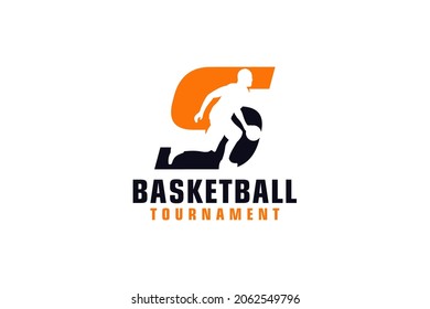 Letter S with Basketball Logo Design. Vector Design Template Elements for Sport Team or Corporate.