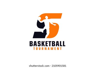 Letter S with Basketball Logo Design. Vector Design Template Elements for Sport Team or Corporate.