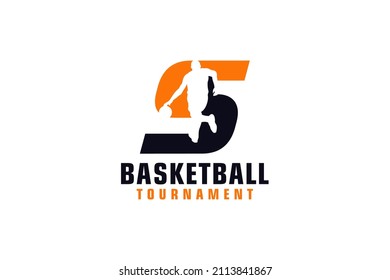 Letter S with Basketball Logo Design. Vector Design Template Elements for Sport Team or Corporate.