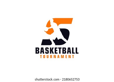 Letter S with Basketball Logo Design. Vector Design Template Elements for Sport Team or Corporate.