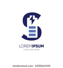 Ilustración del emblema gráfico del icono del vector del diseño del logotipo de la batería de la letra S