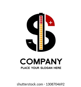 Letter S battery vector logo template. Alphabet graphic with current positive and negative symbol. Black, red and yellow color. This logo is suitable for electric, technology, power and energy supply.