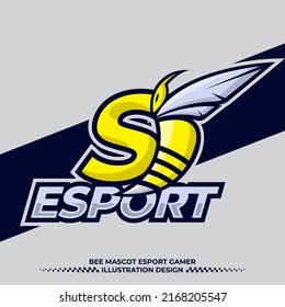 Letter S Bee mascot esport logo illustration template, angry bee logo, wasp logo icon