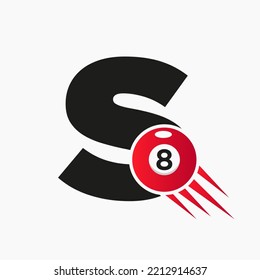 Letter S Billiards or Pool Logo Design For Billiard Room or 8 Ball Pool Club Symbol Vector Template