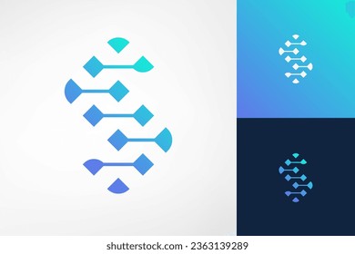 The letter S and the Binary Dot Web Technology symbol form a modern and futuristic logo. A logo that looks sophisticated, high-tech and luxurious. A suitable logo for a technology company.