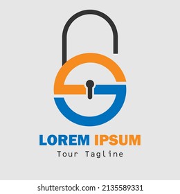 Letra S. Logo de bloqueo de color negro, azul y naranja