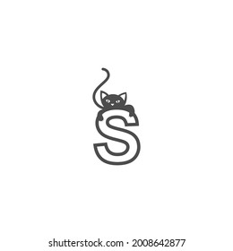 Letter S with black cat icon logo design template vector
