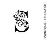 letter S. Black flower alphabet.  Beautiful capital letters.