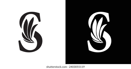 letter S black and white . flower  letters. Vintage ornament initial Alphabet. Logo vector 
