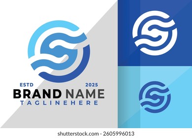 Letter S Blue Wave Logo Icon Vector Design Illustration