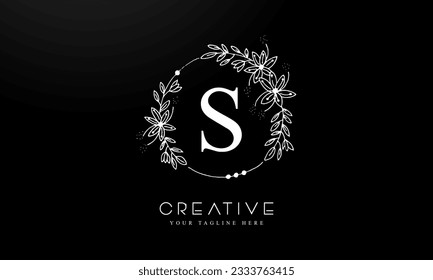 Letra S Flores Botánicas. Logotipo de letra del monograma de boda inicial. Logo de Circle Floral