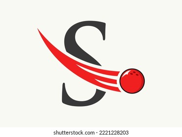 Letter S Bowling Logo. Bowling Ball Symbol With Moving Ball Vector Template