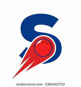 Letter S Bowling Logo. Bowling Ball Symbol With Red Moving Ball Icon
